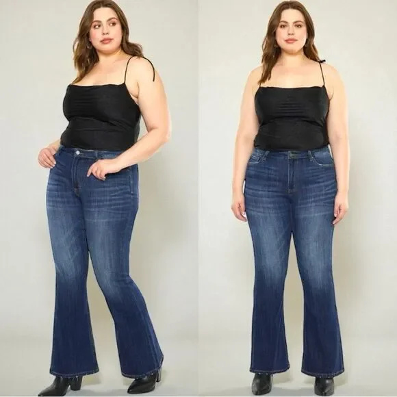 Kancan Mid Rise Dark Wash Classic Slim Flare Jeans Light Distressing – NWT - Picture 7 of 13